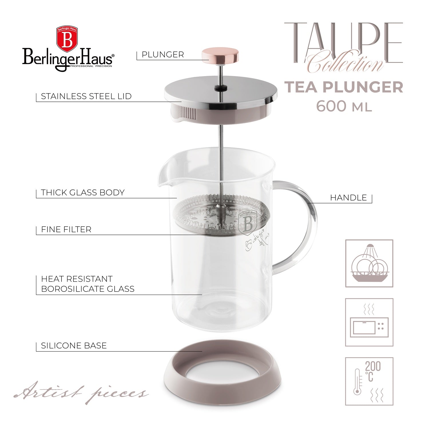 Berlinger Haus 600ml Coffee & Tea Plunger – Taupe