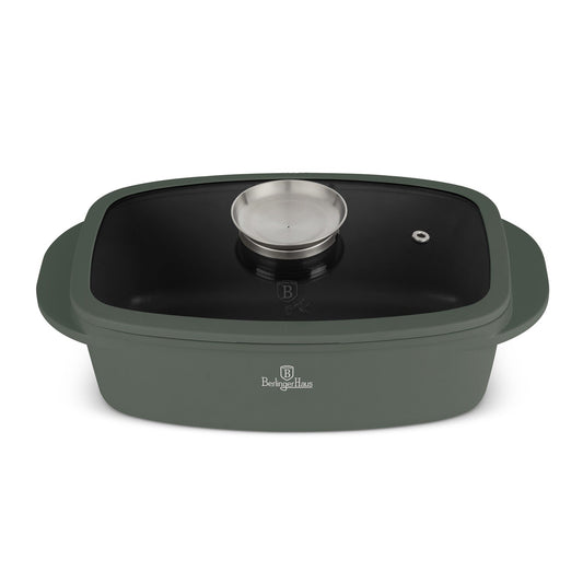 Berlinger Haus Roaster with Glass Lid & Aroma Knob – Ø32 cm – 6L – Matt Green