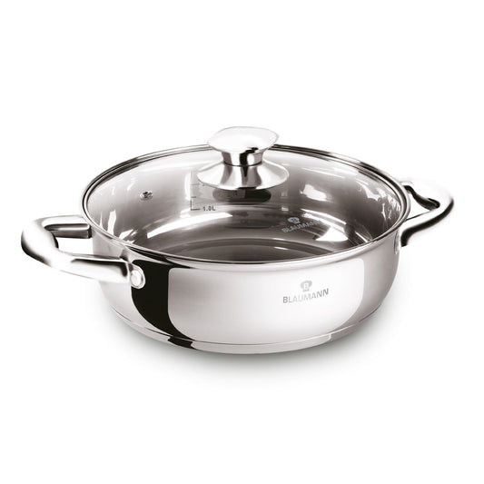 Blaumann 22cm Stainless Steel Shallow Pot with Lid - Gourmet Line