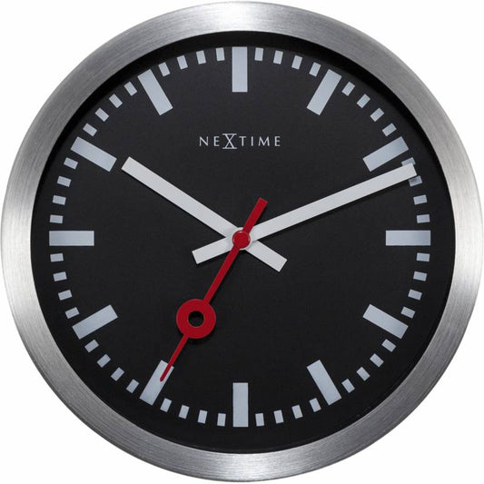 NeXtime 35cm Station Aluminium Round Table/Desk/Wall Clock - Black