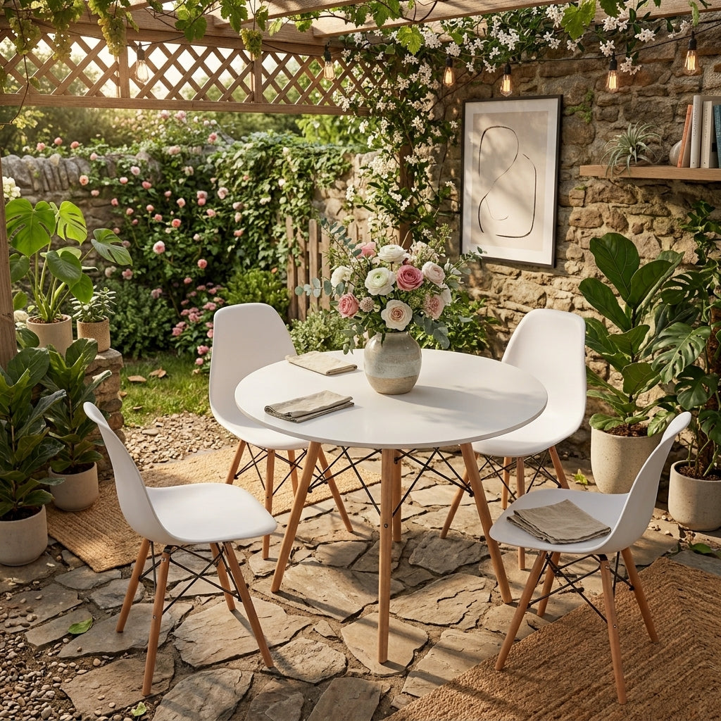 Jack Brown Modern 5-Piece Round Dining Table Set – White & Natural Wood