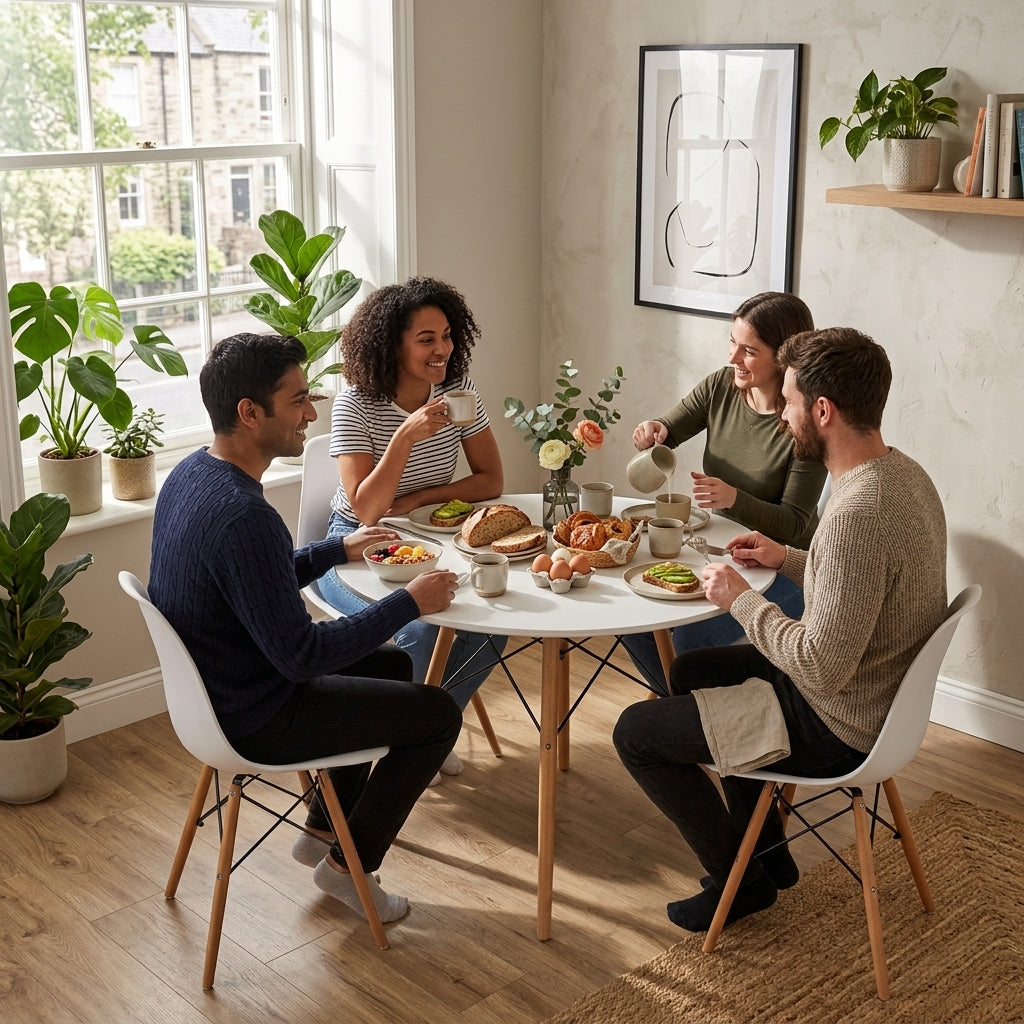 Jack Brown Modern 5-Piece Round Dining Table Set – White & Natural Wood