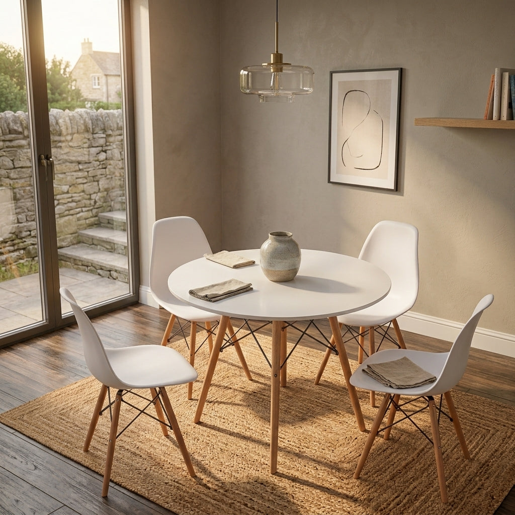 Jack Brown Modern 5-Piece Round Dining Table Set – White & Natural Wood