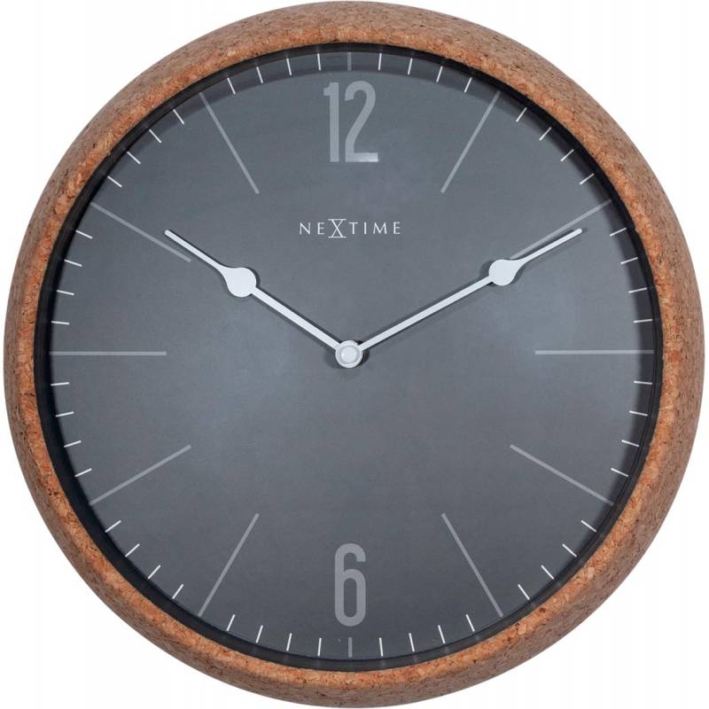 NeXtime 30cm Cork High Case Glass Round Wall Clock - Grey