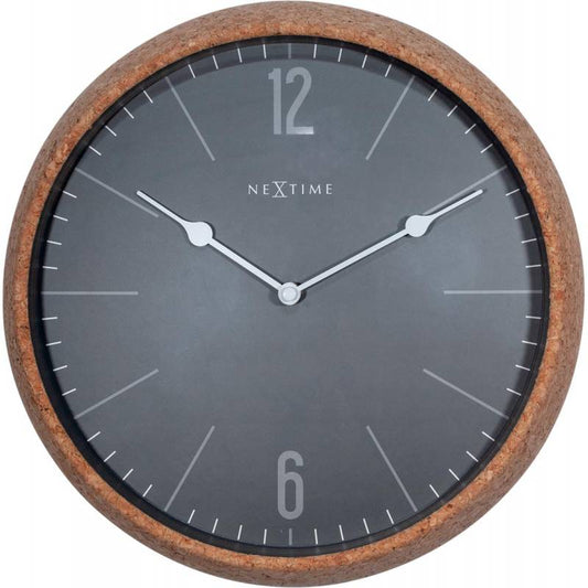 NeXtime 30cm Cork High Case Glass Round Wall Clock - Grey