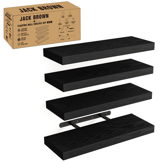 Boudoir Wood Floating Shelves – 4-Piece Set (Black)