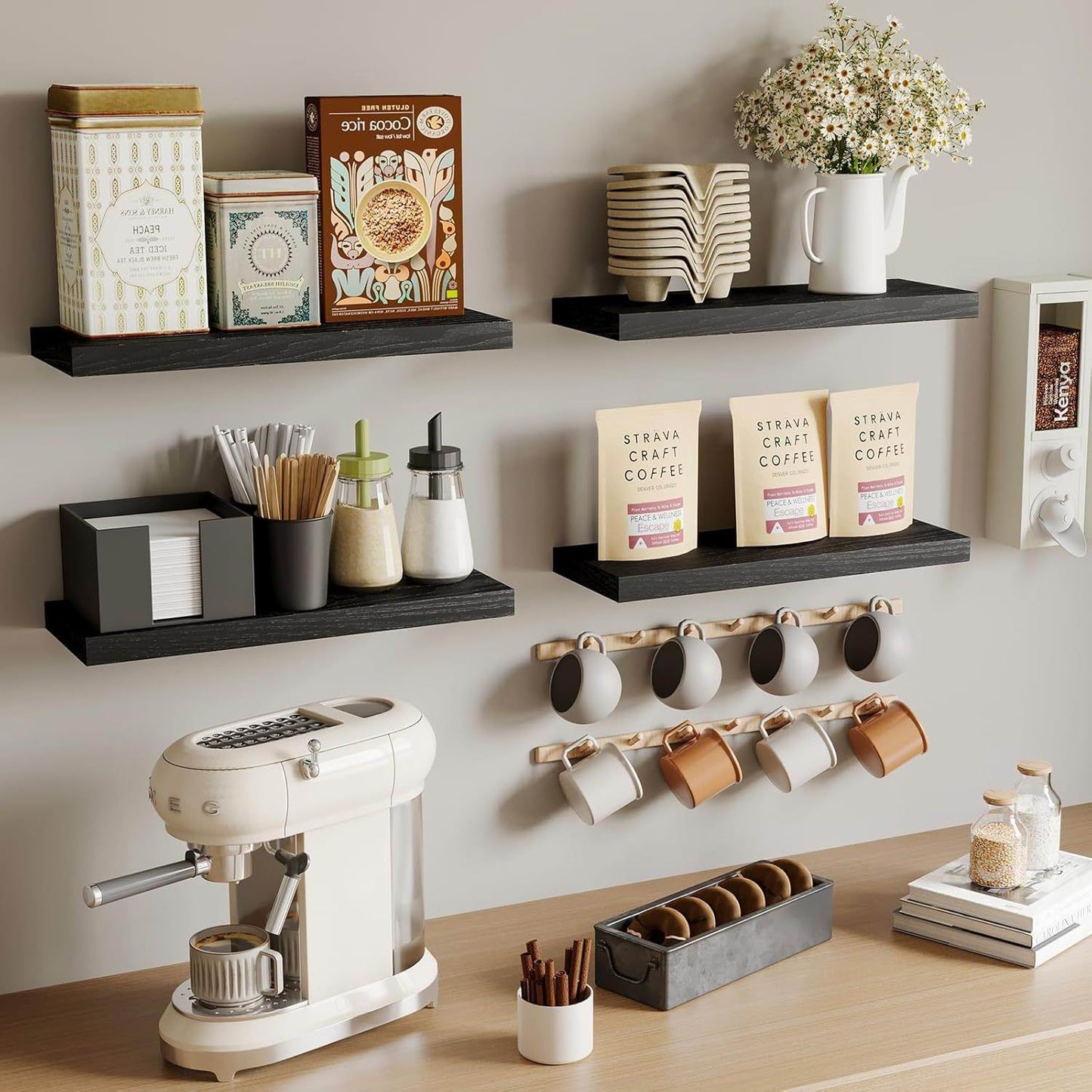 Boudoir Wood Floating Shelves – 4-Piece Set (Black)