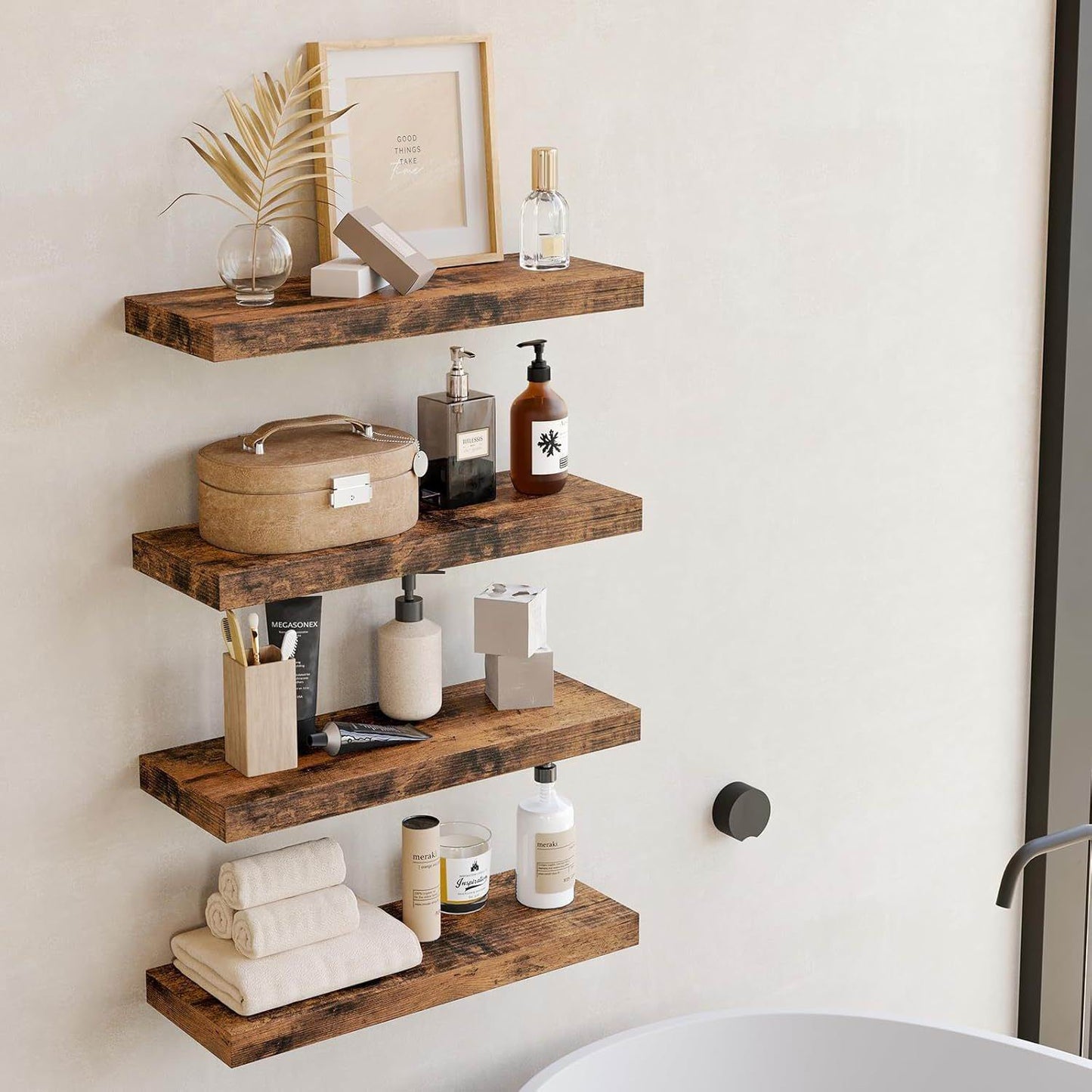 Boudoir Wood Floating Shelves – 4-Piece Set (Brown)