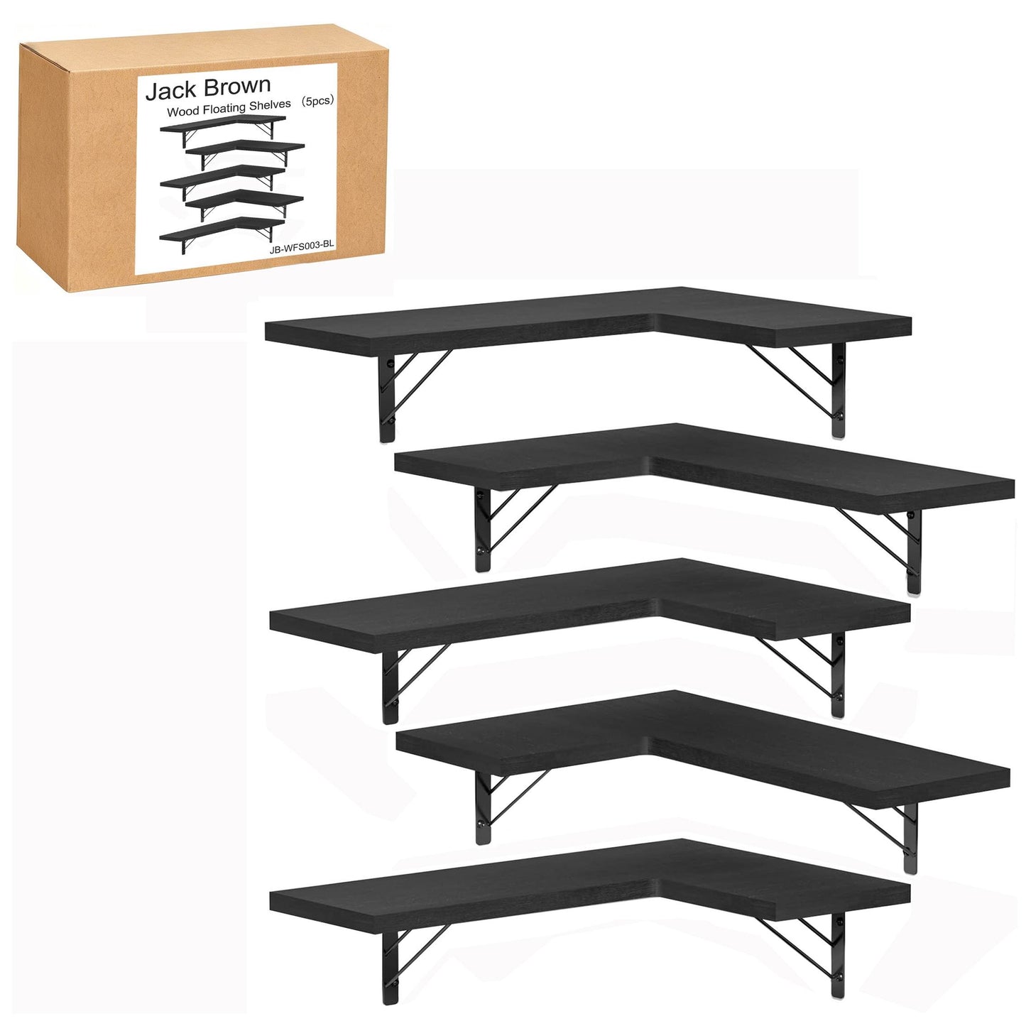 Boudoir Corner Wall Shelves – 5-Piece Graduated Set (Black)