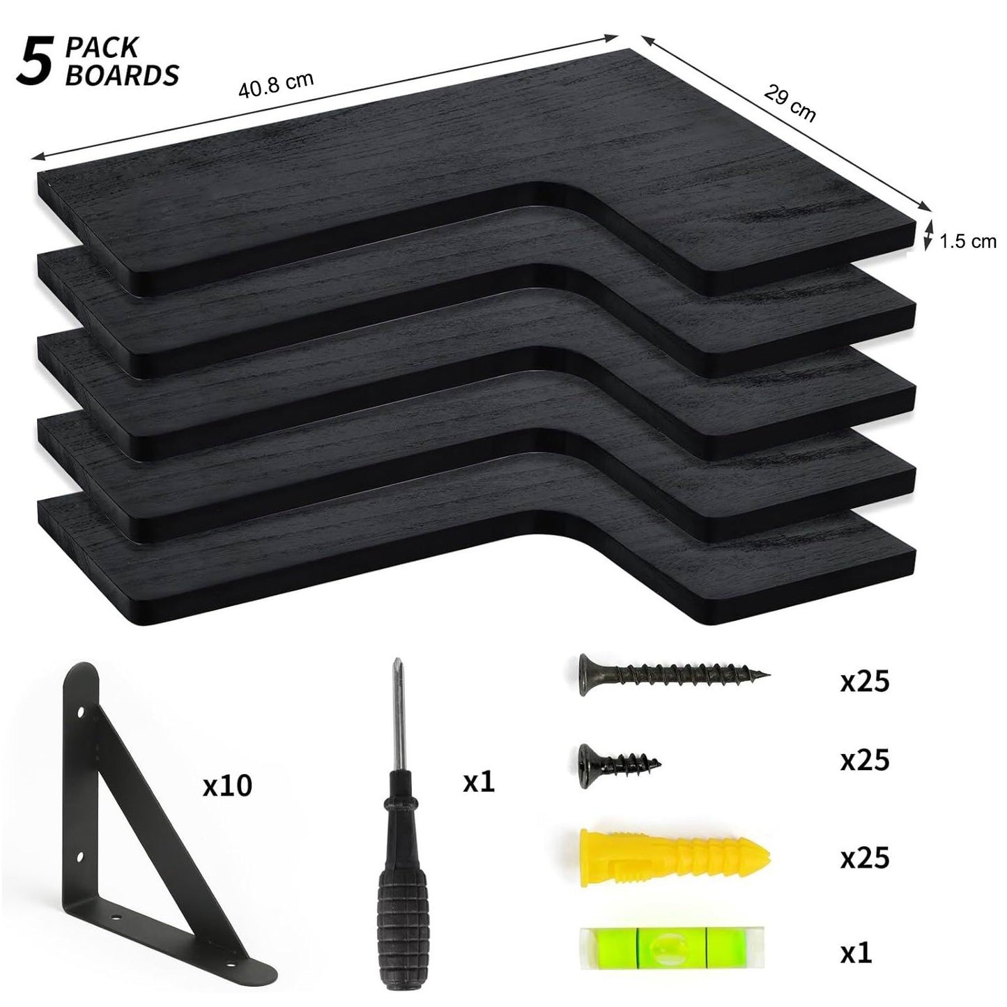 Boudoir Corner Wall Shelves – 5-Piece Graduated Set (Black)