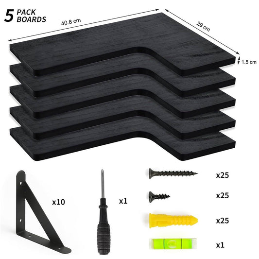 Boudoir Corner Wall Shelves – 5-Piece Graduated Set (Black)