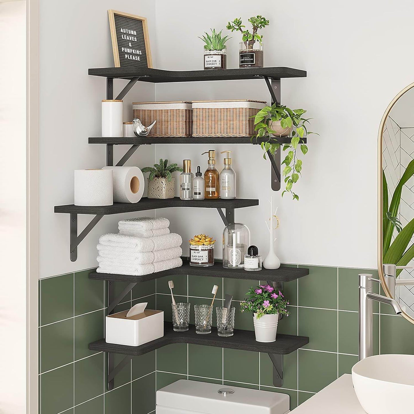 Boudoir Corner Wall Shelves – 5-Piece Graduated Set (Black)