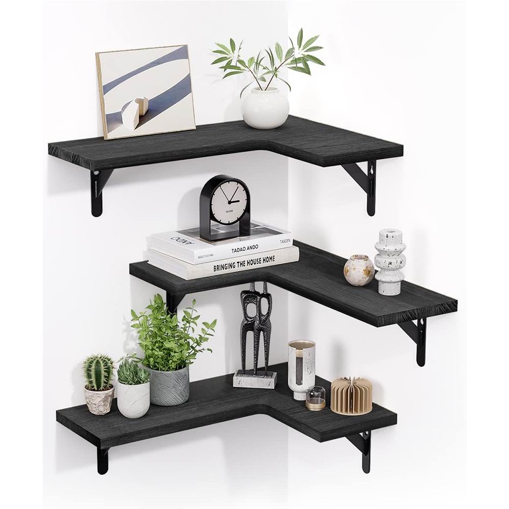 Boudoir Corner Wall Shelves – 5-Piece Graduated Set (Black)
