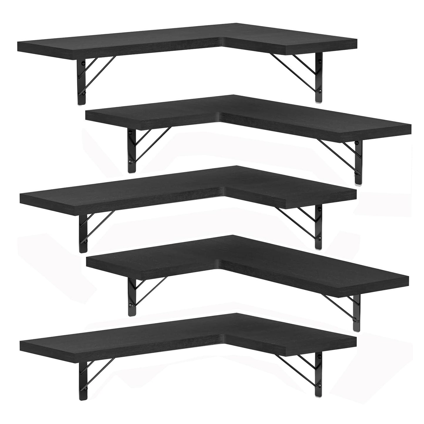 Boudoir Corner Wall Shelves – 5-Piece Graduated Set (Black)