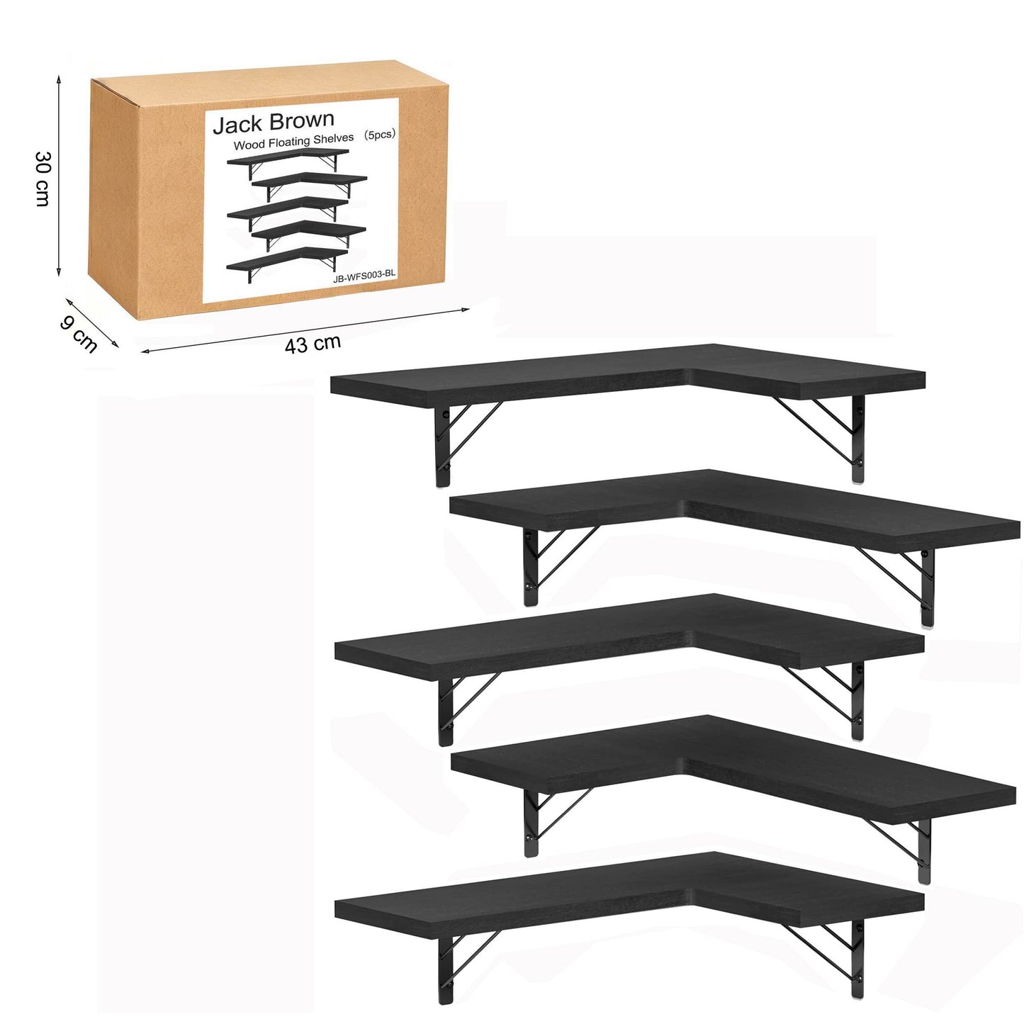 Boudoir Corner Wall Shelves – 5-Piece Graduated Set (Black)