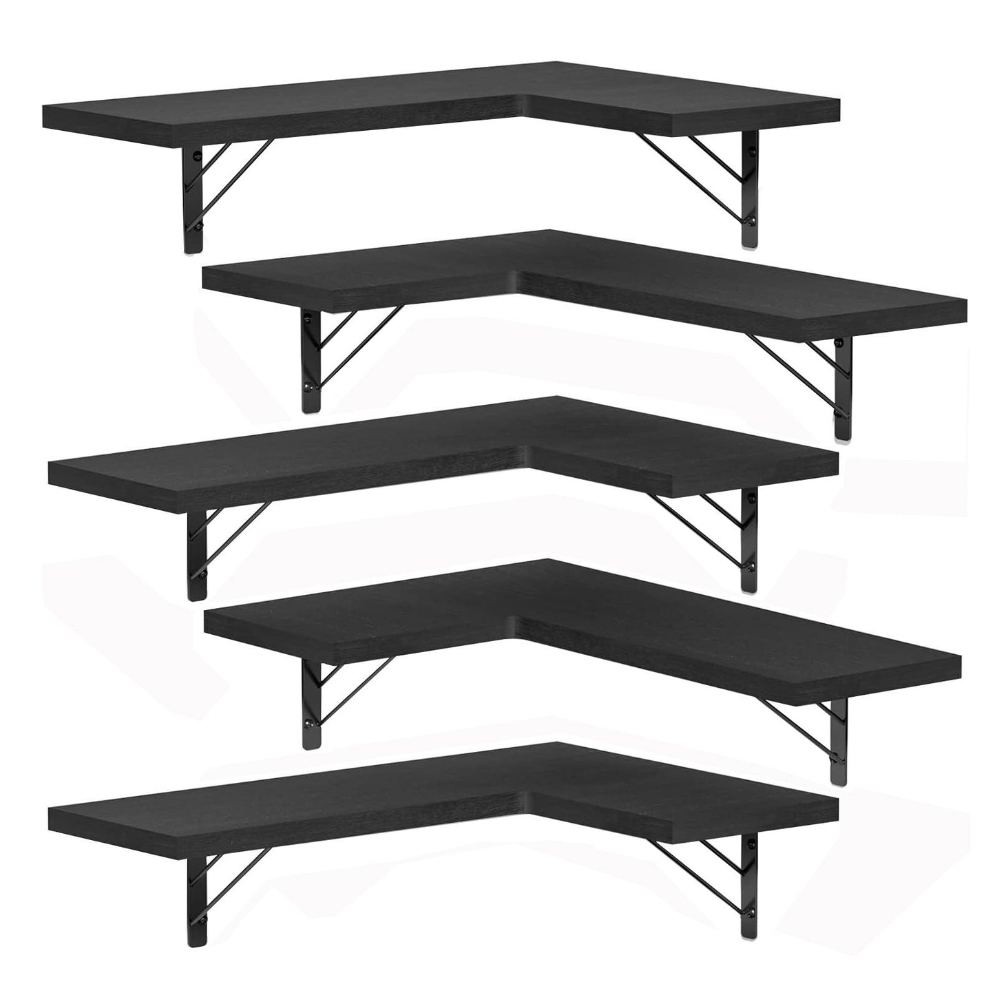 Boudoir Corner Wall Shelves – 5-Piece Graduated Set (Black)