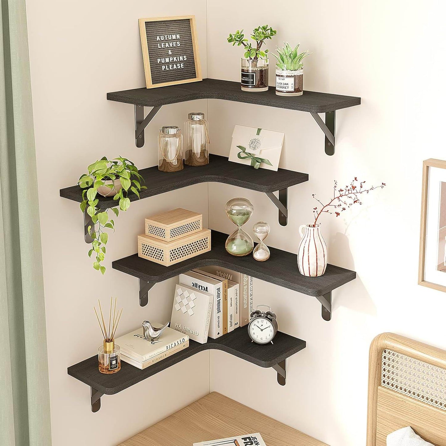 Boudoir Corner Wall Shelves – 5-Piece Graduated Set (Black)