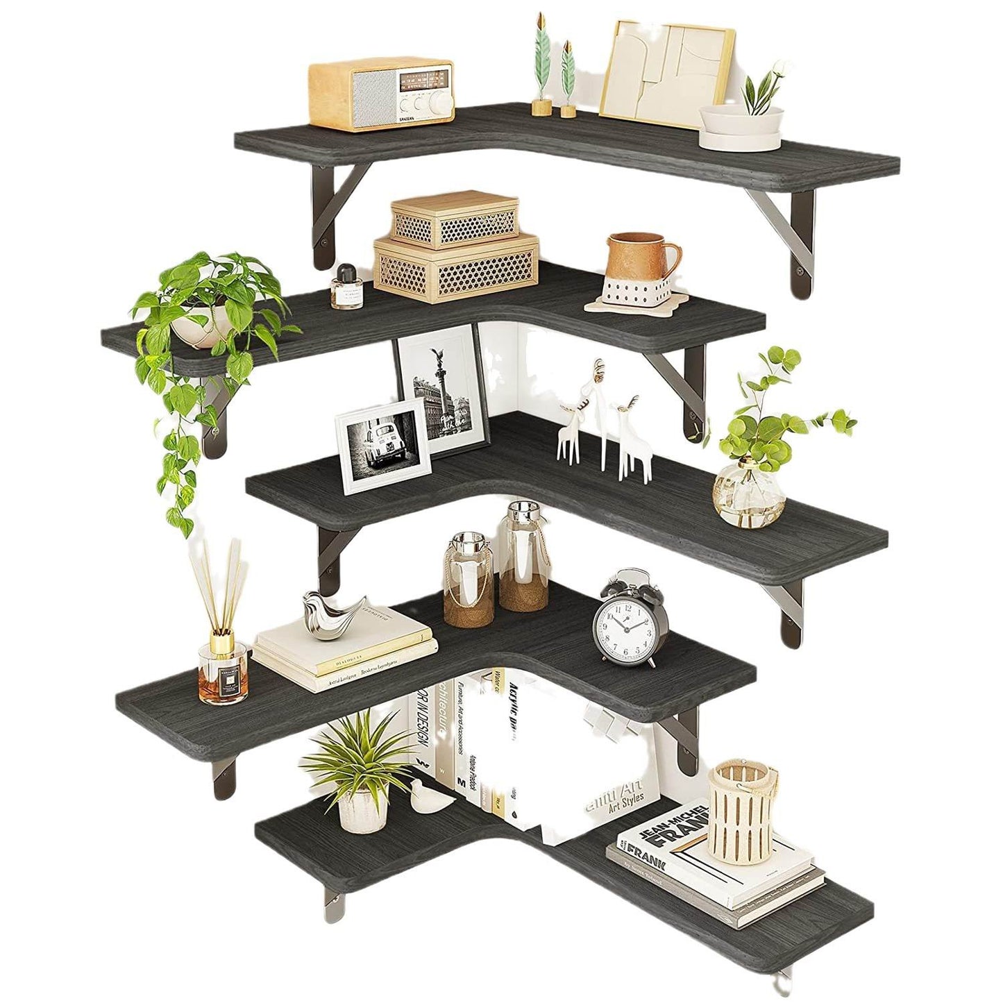 Boudoir Corner Wall Shelves – 5-Piece Graduated Set (Black)