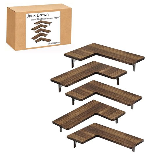 Boudoir Corner Wall Shelves – 5-Piece Graduated Set (Brown)