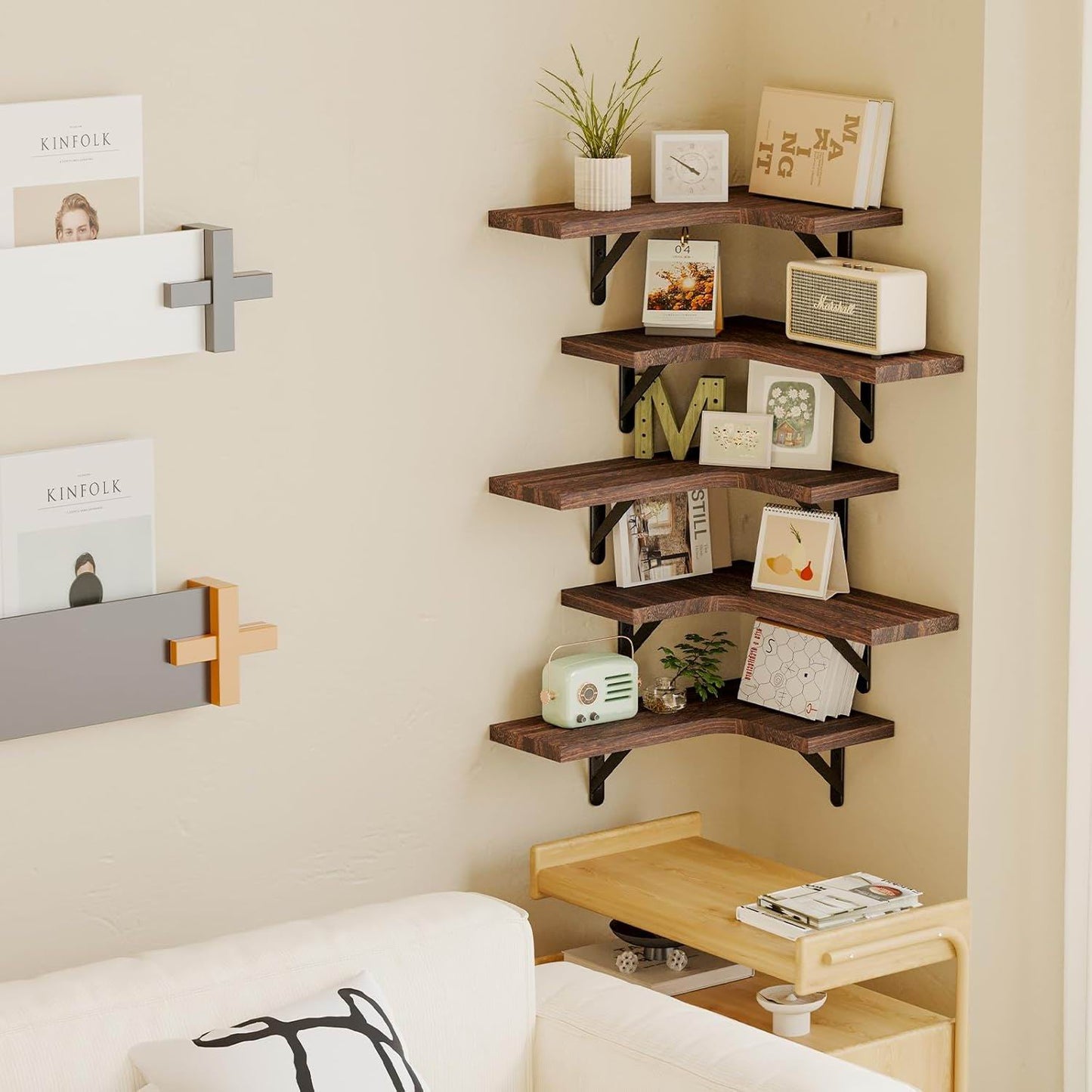 Boudoir Corner Wall Shelves – 5-Piece Graduated Set (Brown)