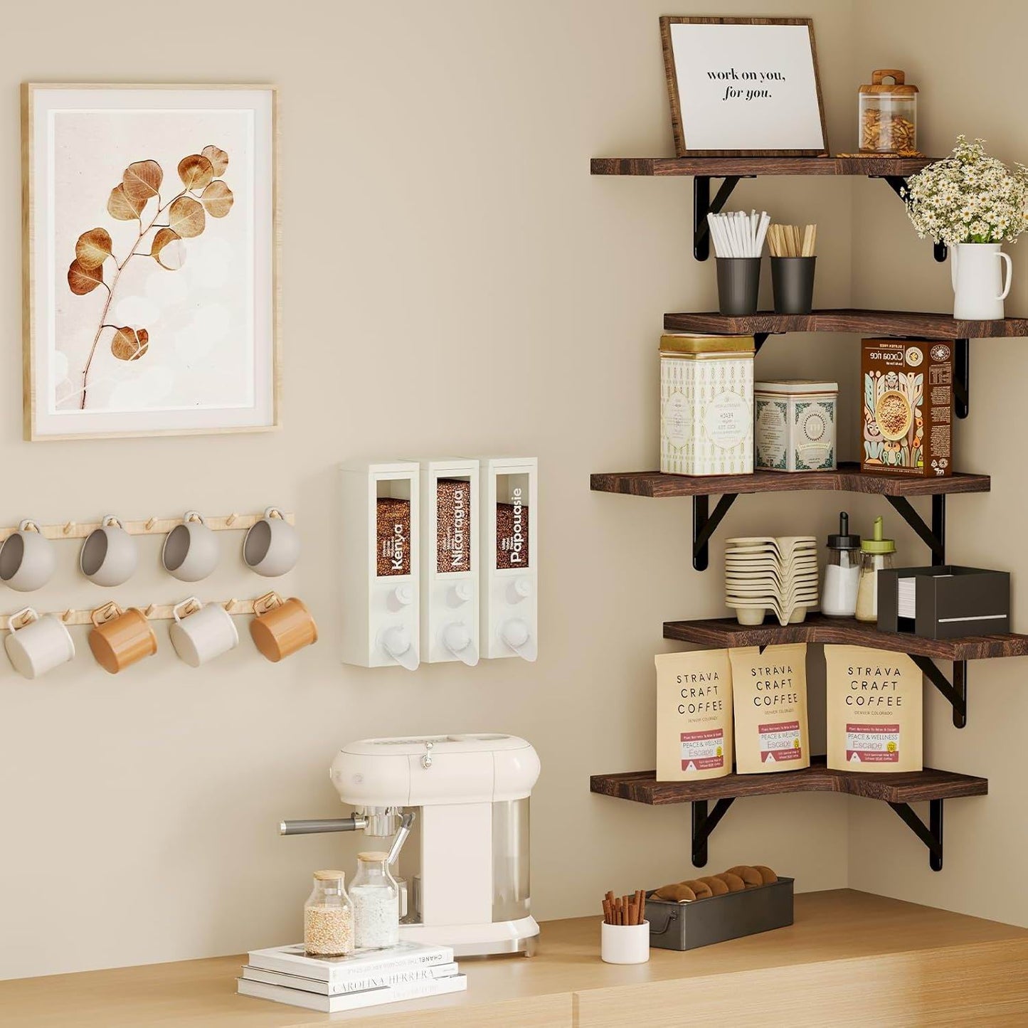 Boudoir Corner Wall Shelves – 5-Piece Graduated Set (Brown)