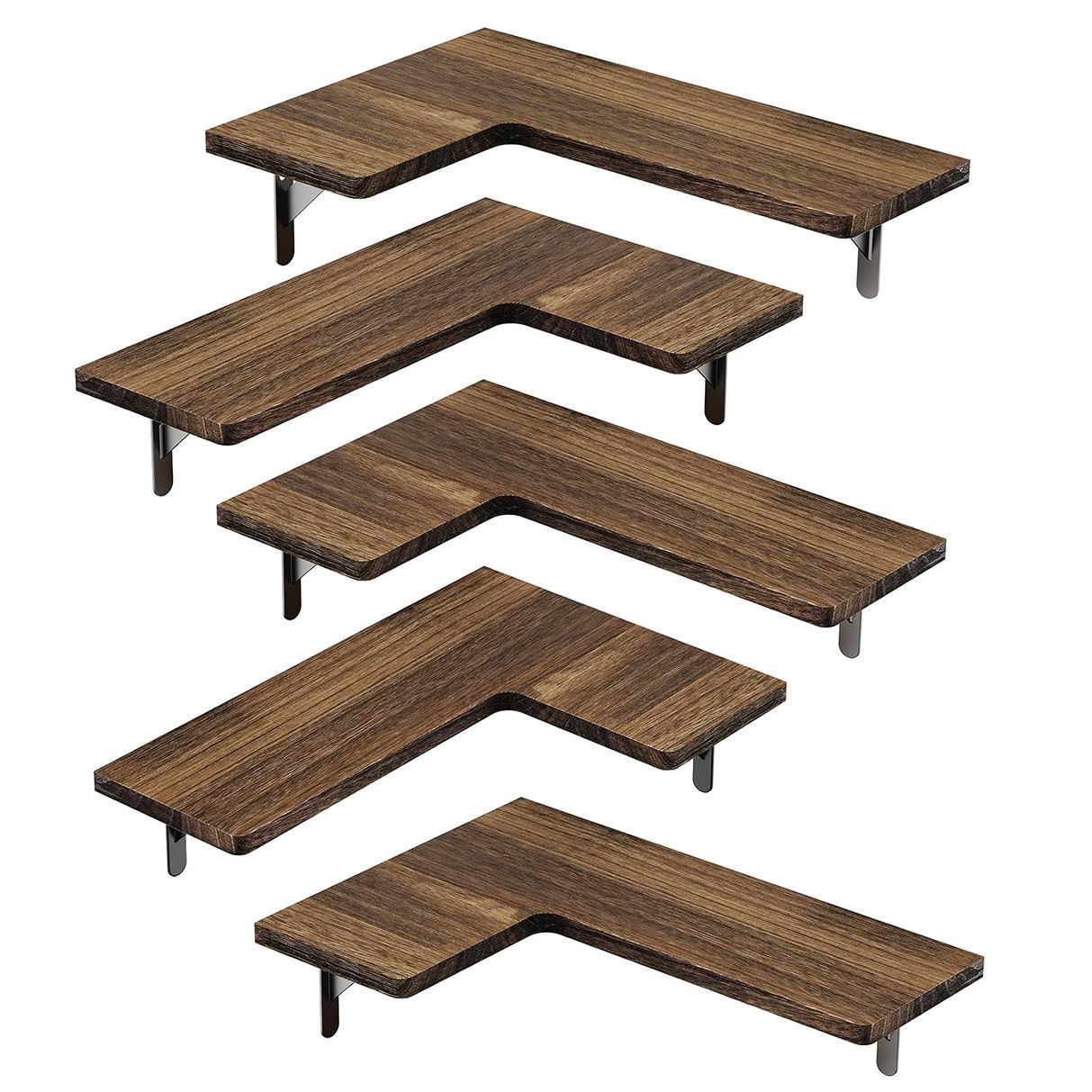 Boudoir Corner Wall Shelves – 5-Piece Graduated Set (Brown)