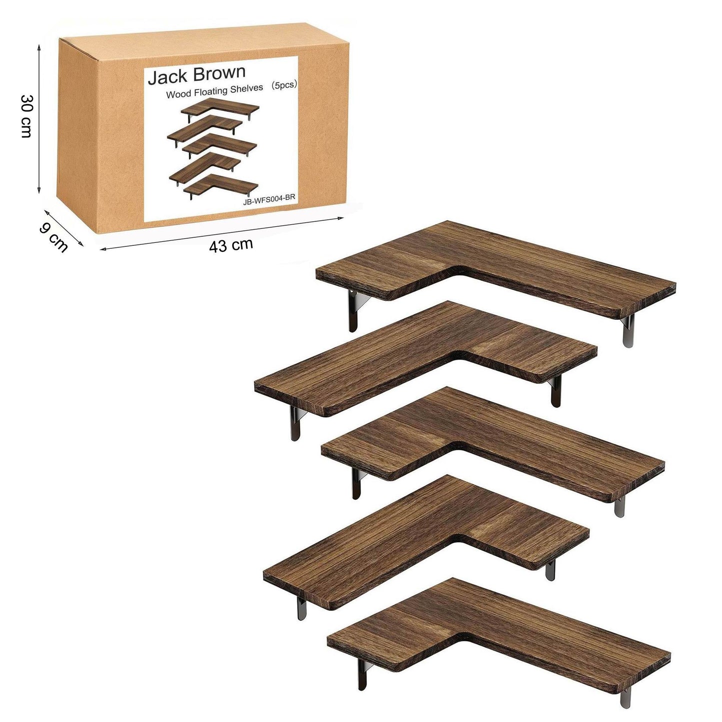 Boudoir Corner Wall Shelves – 5-Piece Graduated Set (Brown)