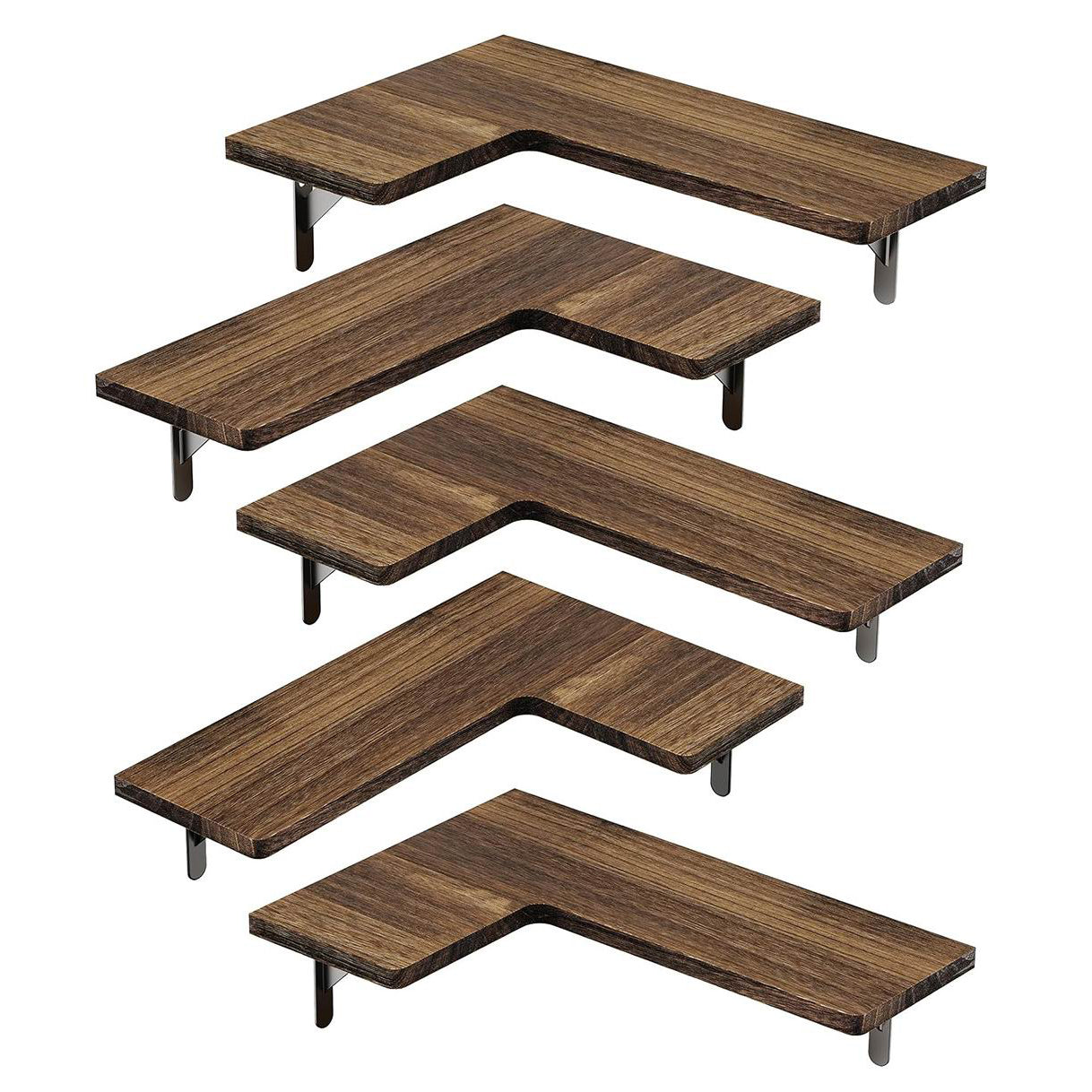 Boudoir Corner Wall Shelves – 5-Piece Graduated Set (Brown)