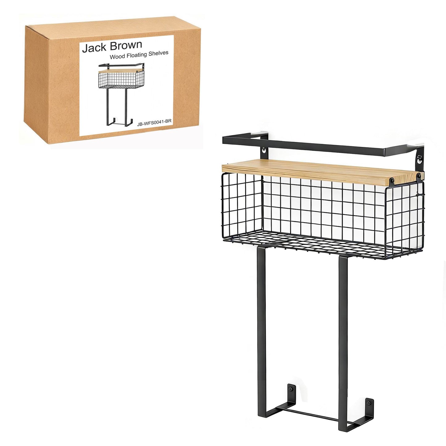 Boudoir Floating Shelf with Wire Basket (Black Frame)