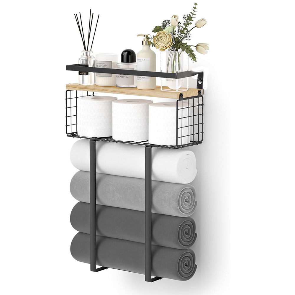 Boudoir Floating Shelf with Wire Basket (Black Frame)