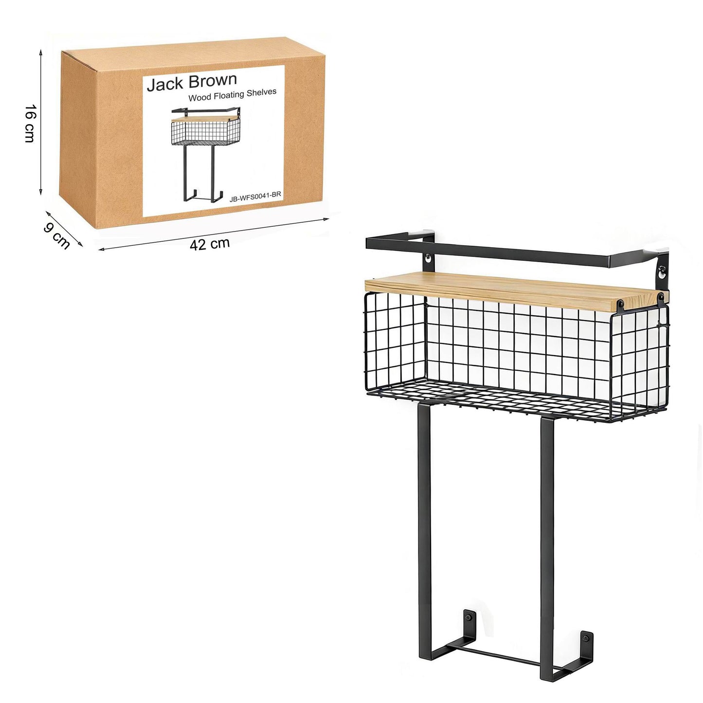 Boudoir Floating Shelf with Wire Basket (Black Frame)