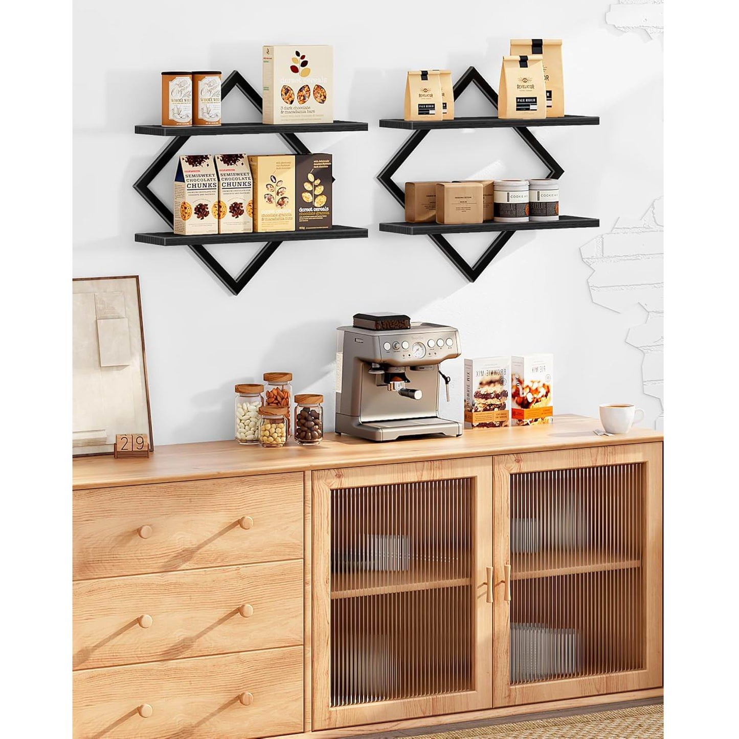Boudoir Wall-Mounted Shelf with Diamond Lattice Frame (Black)