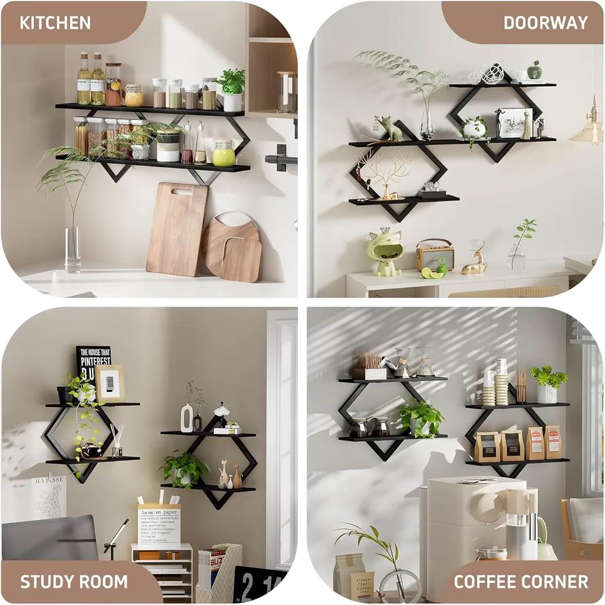 Boudoir Wall-Mounted Shelf with Diamond Lattice Frame (Black)