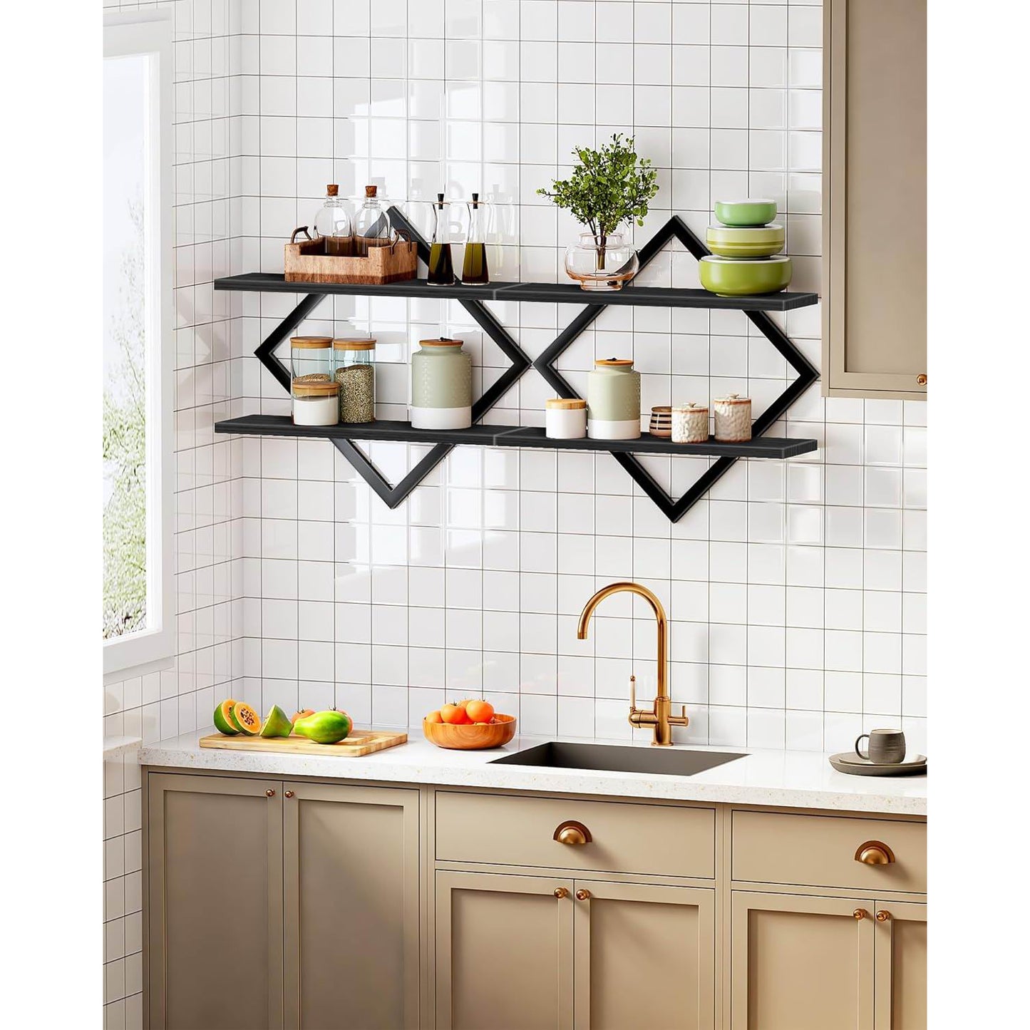 Boudoir Wall-Mounted Shelf with Diamond Lattice Frame (Black)