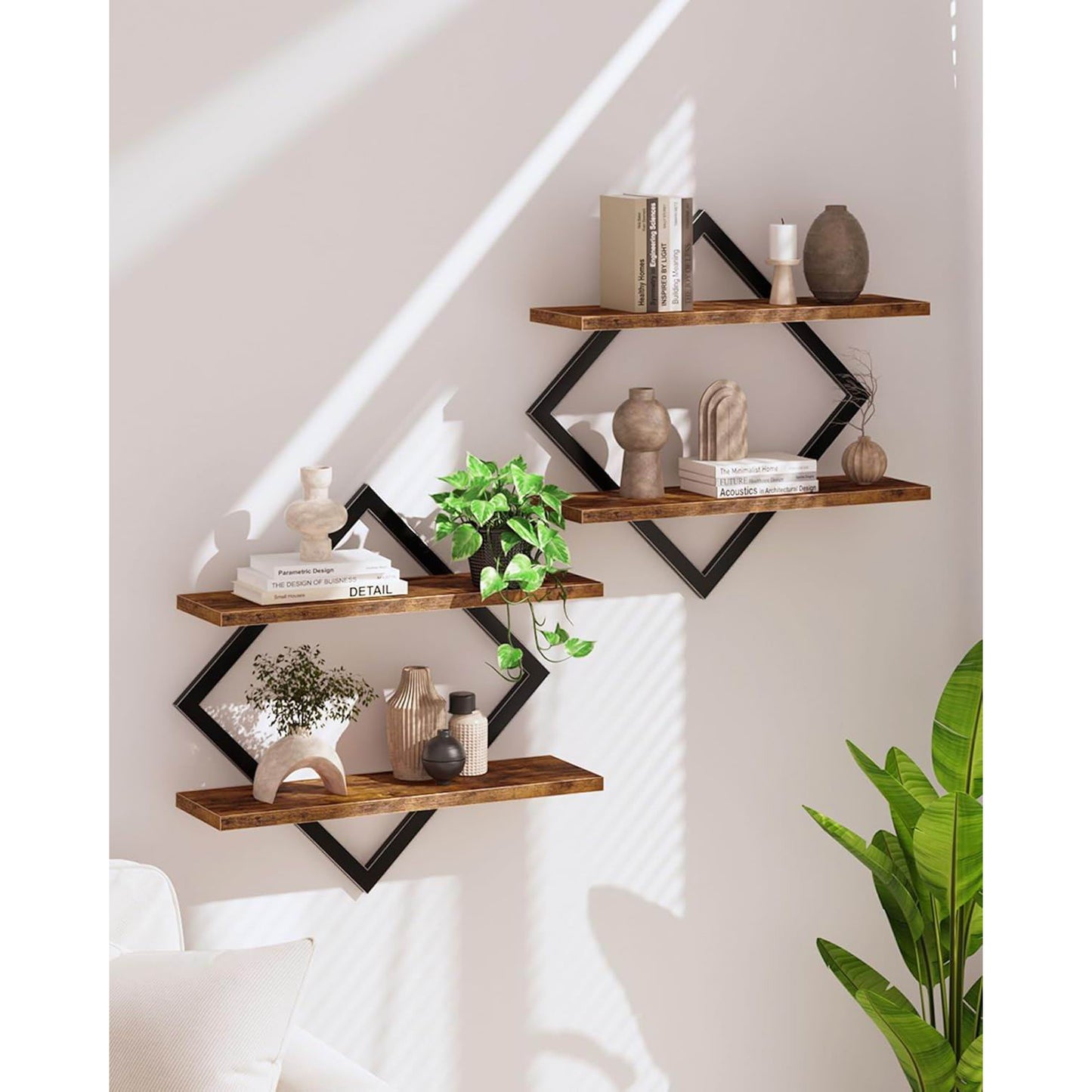 Boudoir Wall-Mounted Shelf with Diamond Lattice Frame (Brown)