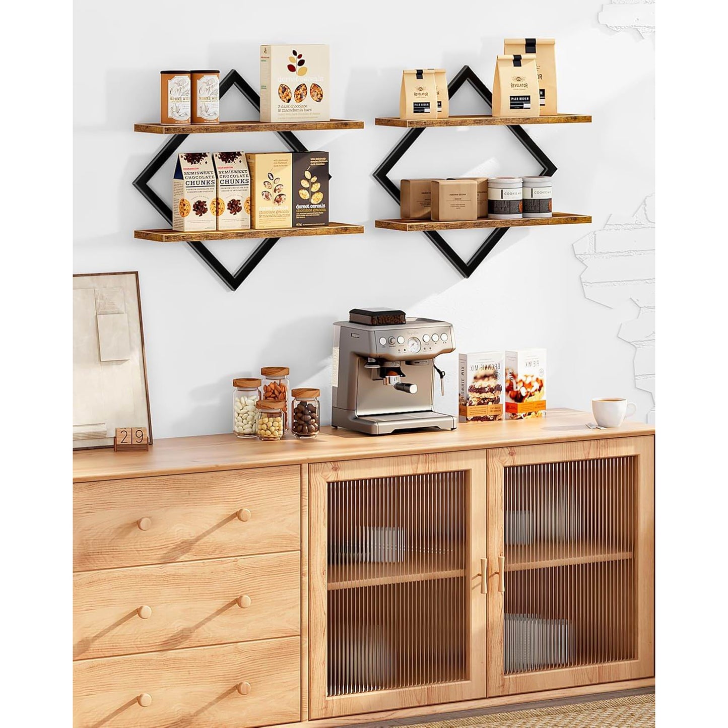 Boudoir Wall-Mounted Shelf with Diamond Lattice Frame (Brown)
