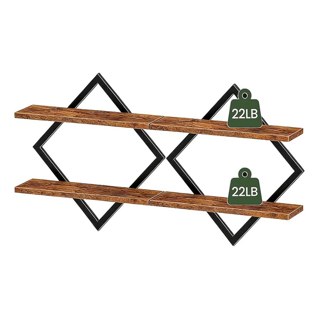 Boudoir Wall-Mounted Shelf with Diamond Lattice Frame (Brown)