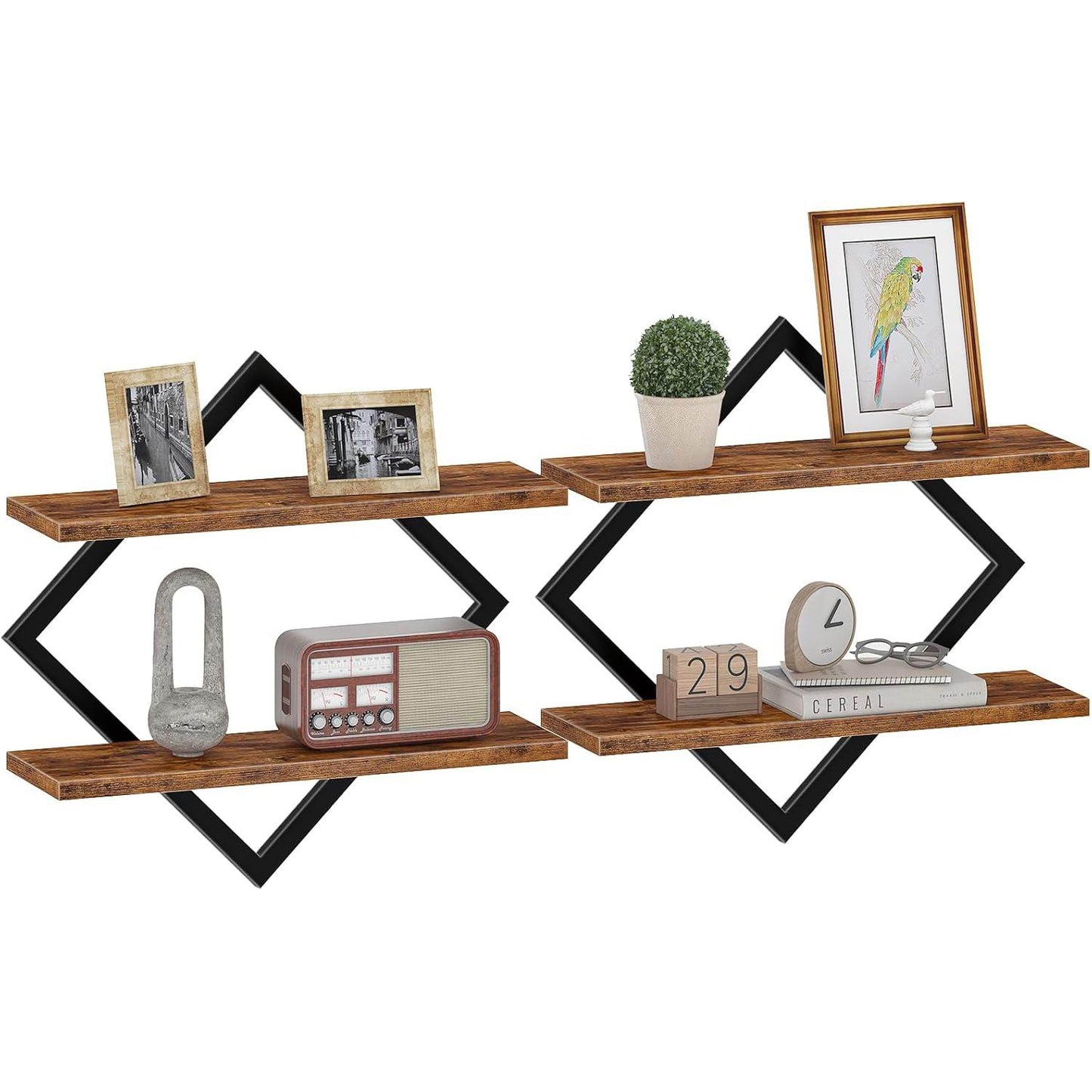 Boudoir Wall-Mounted Shelf with Diamond Lattice Frame (Brown)