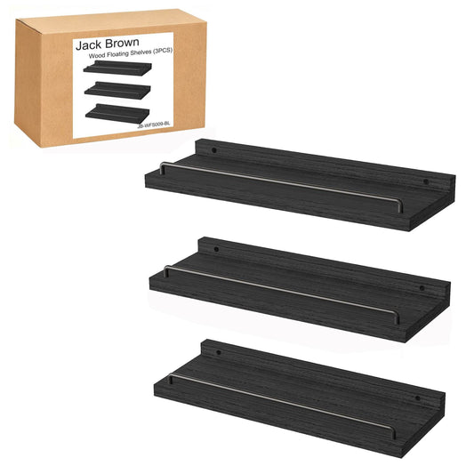 Boudoir Floating Shelves with Guard Rail – 3-Piece Set (Black)