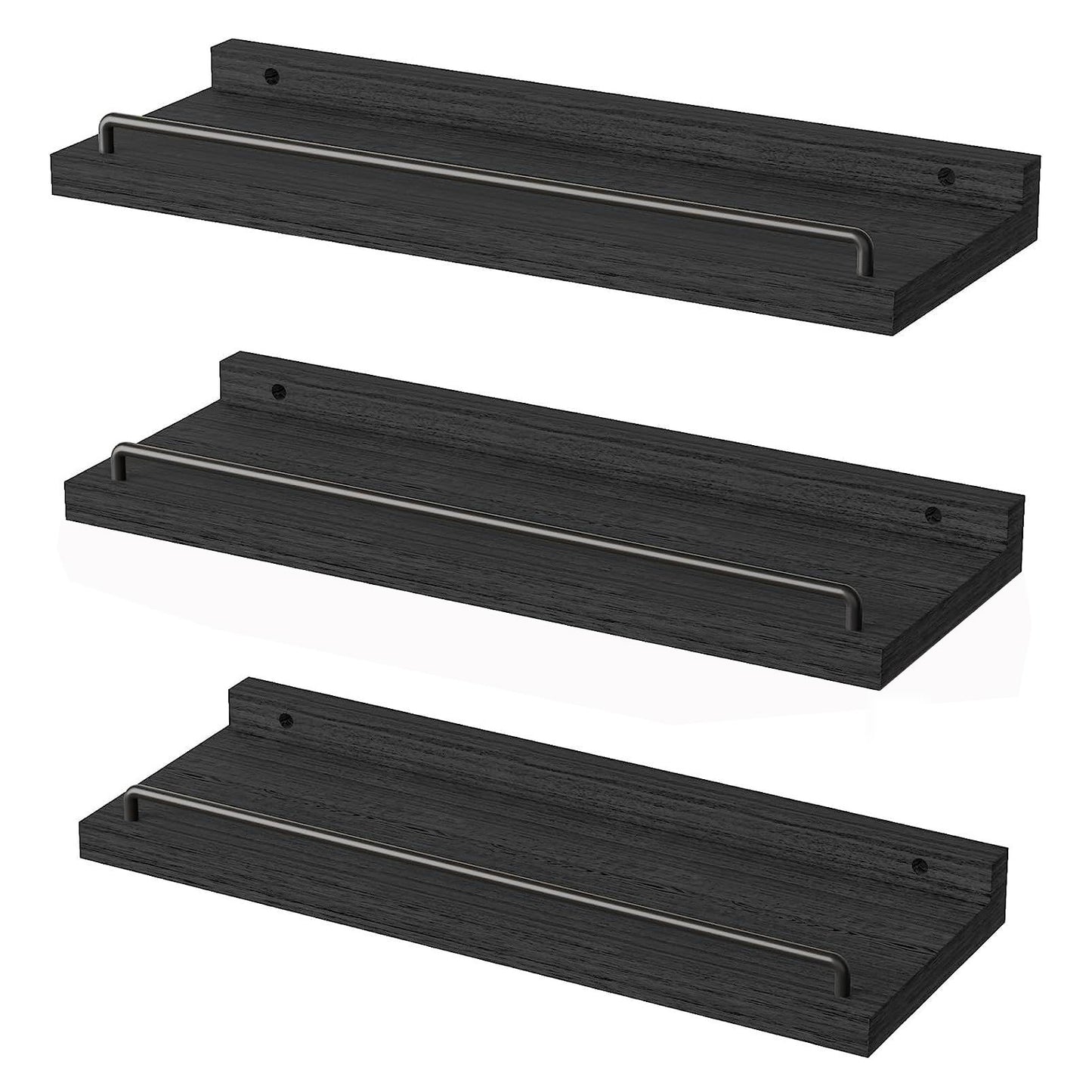 Boudoir Floating Shelves with Guard Rail – 3-Piece Set (Black)