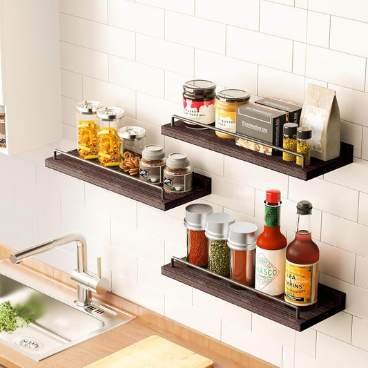 Boudoir Floating Shelves with Guard Rail – 3-Piece Set (Brown)