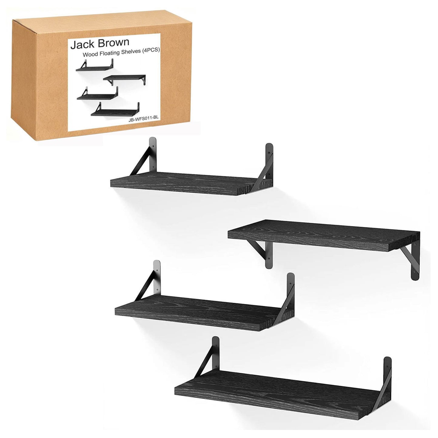 Boudoir Wood Floating Shelves – 4-Piece Bracket Set (Black)
