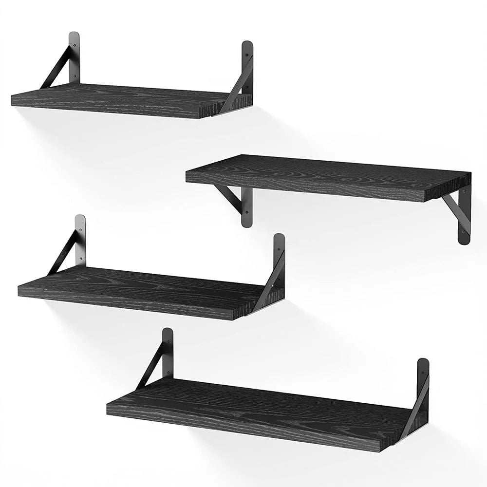 Boudoir Wood Floating Shelves – 4-Piece Bracket Set (Black)