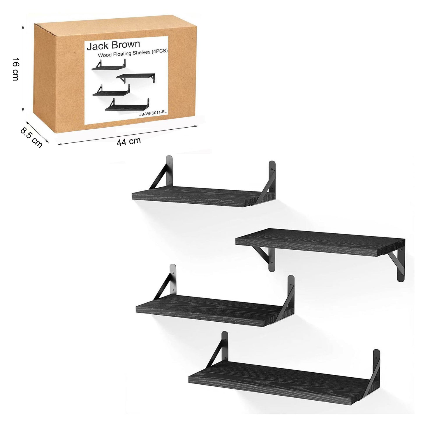 Boudoir Wood Floating Shelves – 4-Piece Bracket Set (Black)