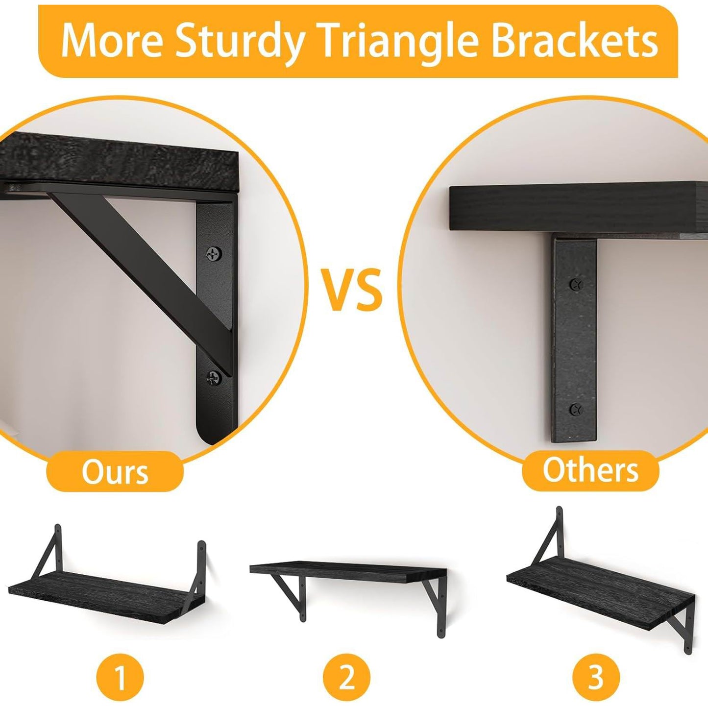 Boudoir Wood Floating Shelves – 4-Piece Bracket Set (Black)