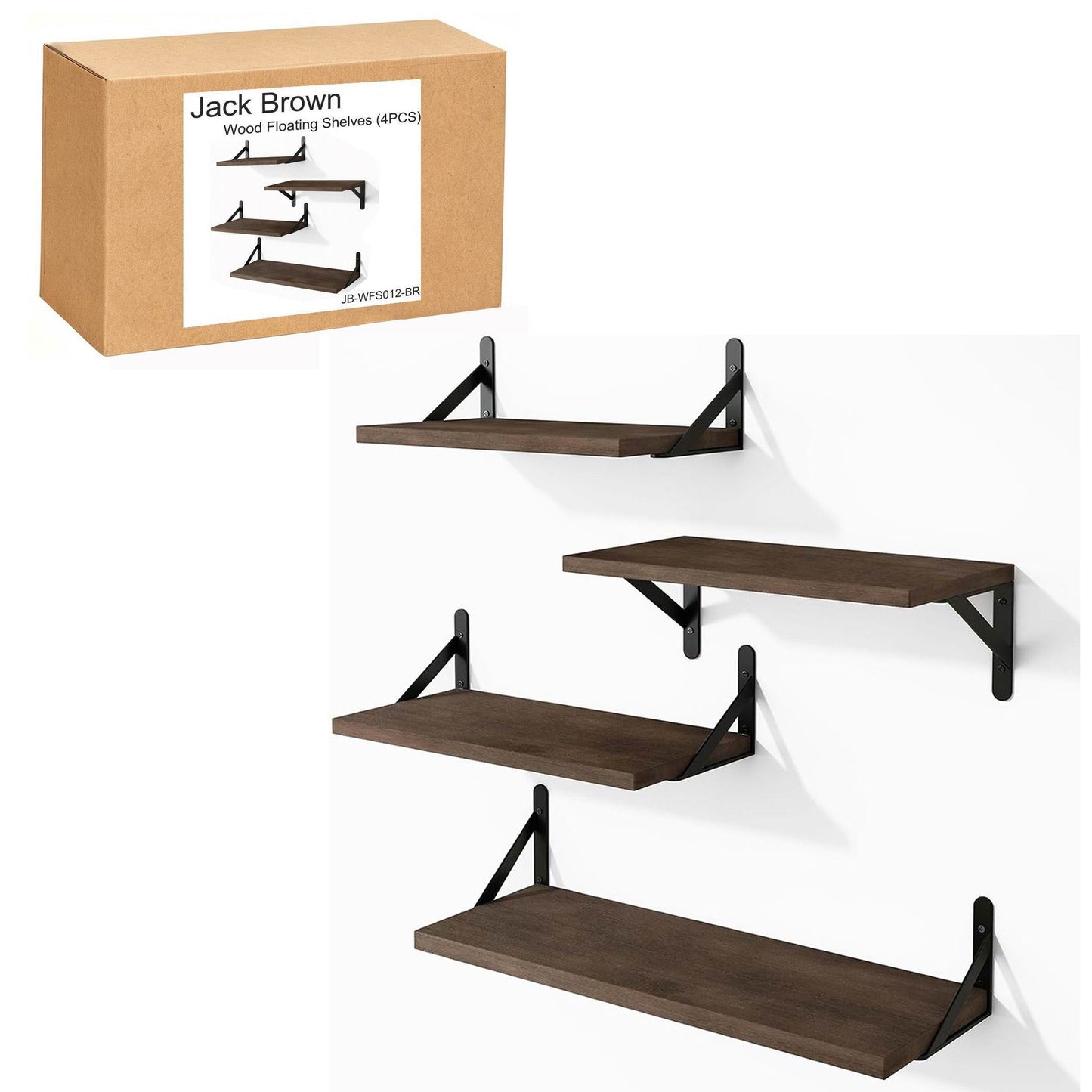 Boudoir Wood Floating Shelves – 4-Piece Bracket Set (Brown)