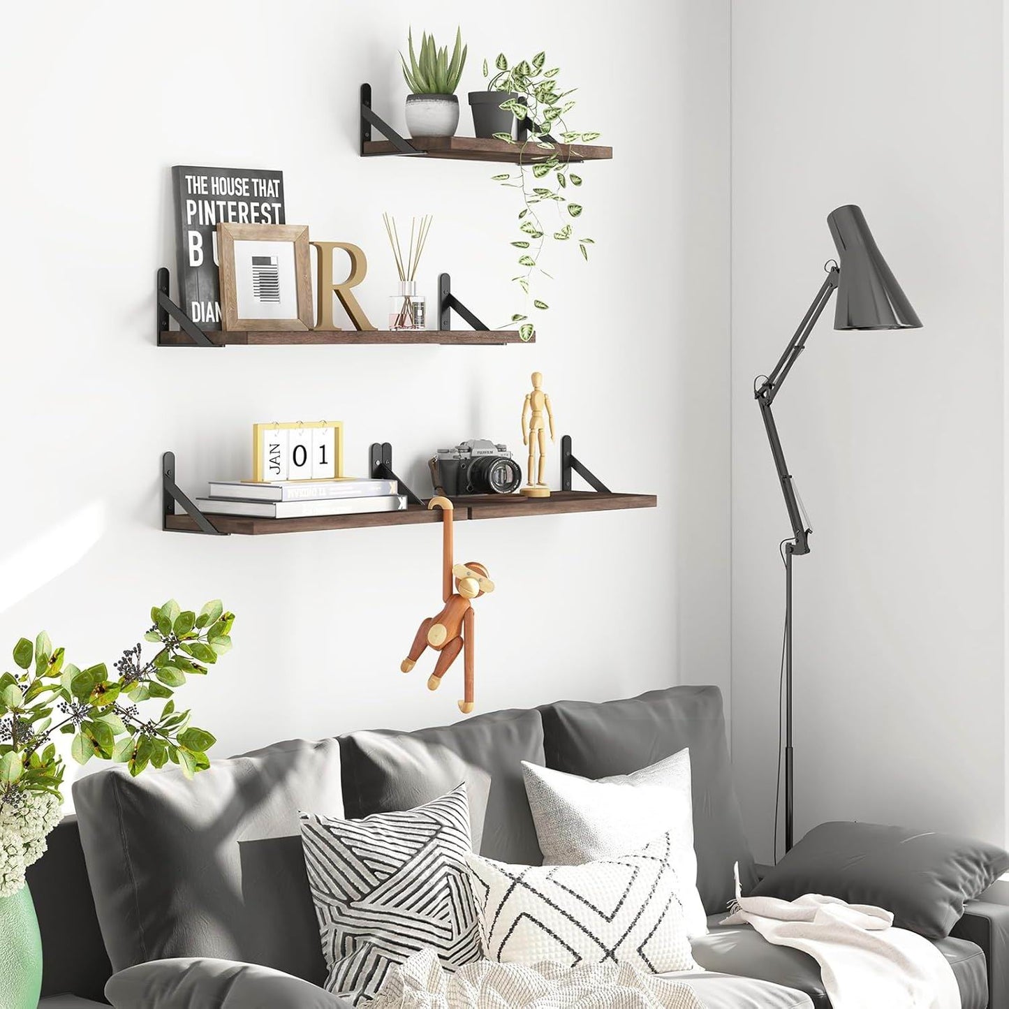 Boudoir Wood Floating Shelves – 4-Piece Bracket Set (Brown)