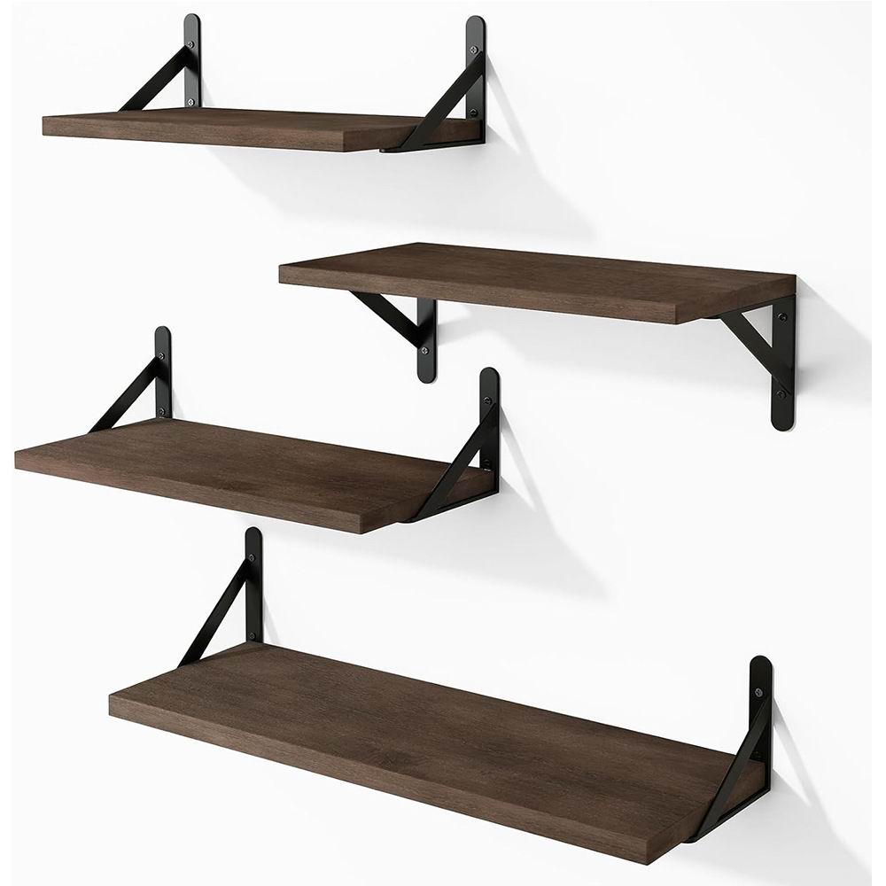 Boudoir Wood Floating Shelves – 4-Piece Bracket Set (Brown)