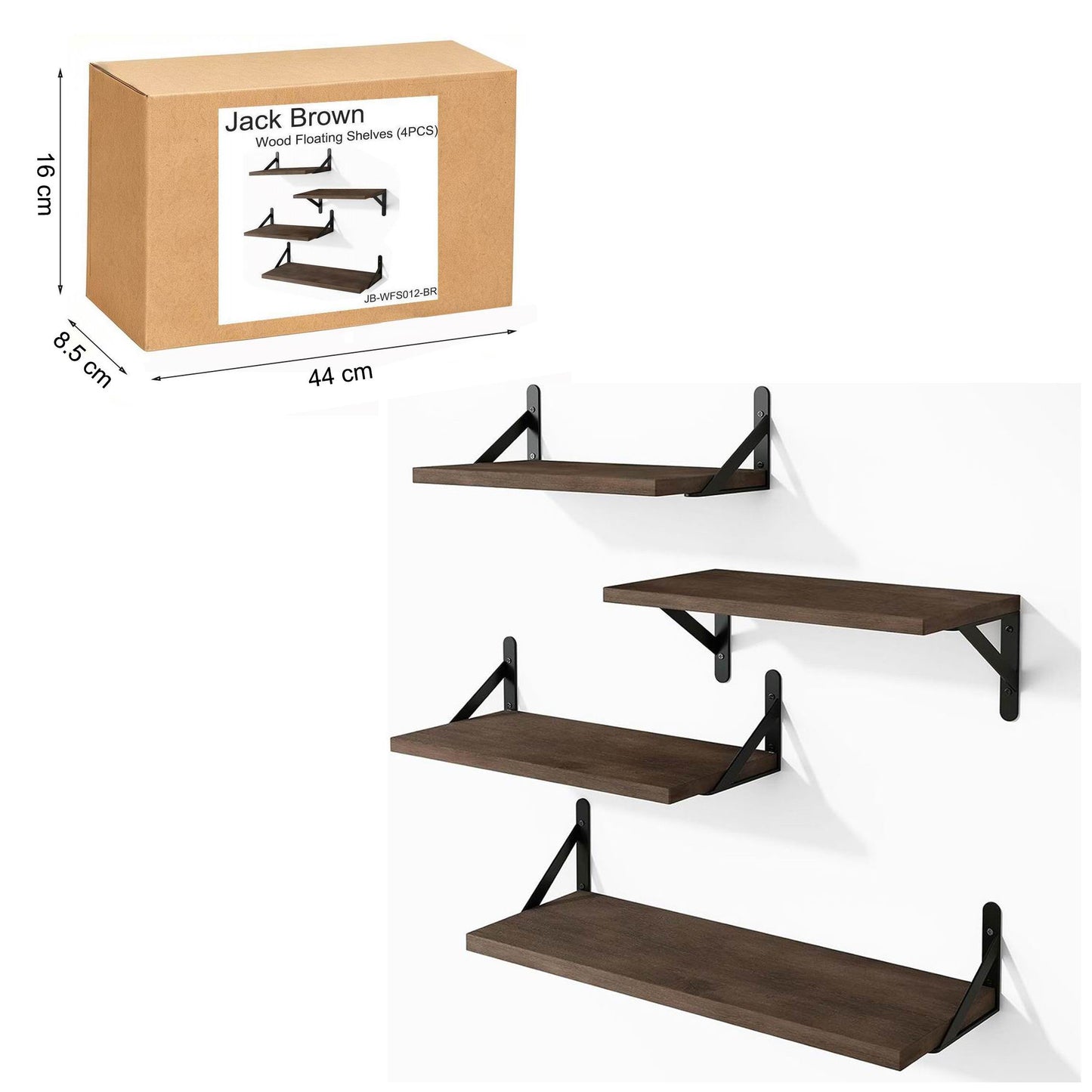 Boudoir Wood Floating Shelves – 4-Piece Bracket Set (Brown)