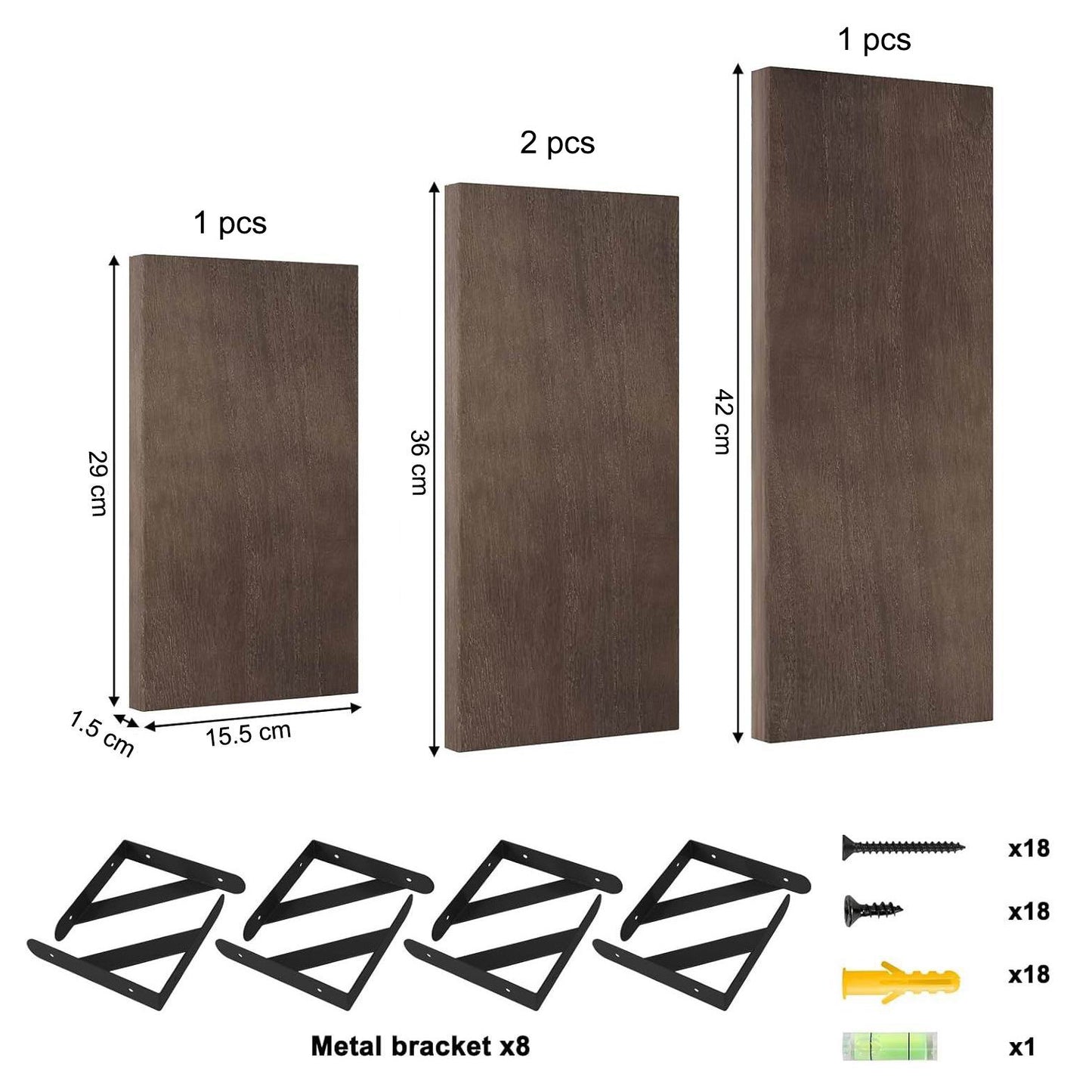 Boudoir Wood Floating Shelves – 4-Piece Bracket Set (Brown)
